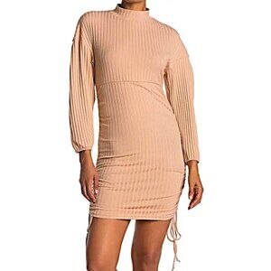 Velvet Torch Women's Khaki Ruched Ribbed Knot Long Sleeve Mini Dress SZ XL